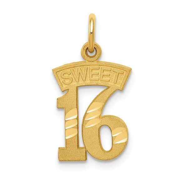 14k Yellow Gold Sweet 16 Charm or Pendant 10mm